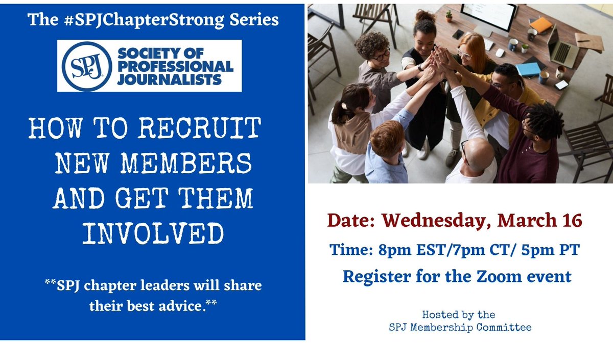 RebeccaAguilar's tweet photo. Chapter leaders @UMDSPJ @CTSPJ @columbiaspj 
@Cincyspj @Spjdiversity @Unt_spj @WPSPJ @spjullafayette @OUSPJ @PSU_SPJ @UC_SPJ @SPJ_CSUS @spj_ou @MaristSPJ @UNM_SPJ
@ETSPJ lookout for a link to the #SPJChapterStrong Leadership Training on Wednesday. Contact @AdamSennott for more https://t.co/07hDYfYXfN
