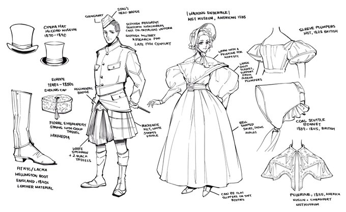 Still waiting to post more finished work but in the meantime I've been doing sketches for a fashion history class! :DD 