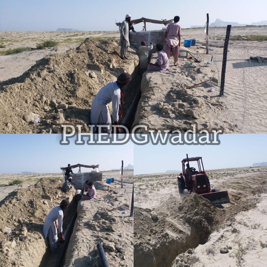 Pipeline works to Ziarat Machi, Chib Rikani &amp; surrounding areas of Sub-Division Gwadar is underway.
More than 6000 feets pipeline has been laid and remaining work of pipeline  is going on.
PHE Gwadar is committed to serve the people of Gwadar.