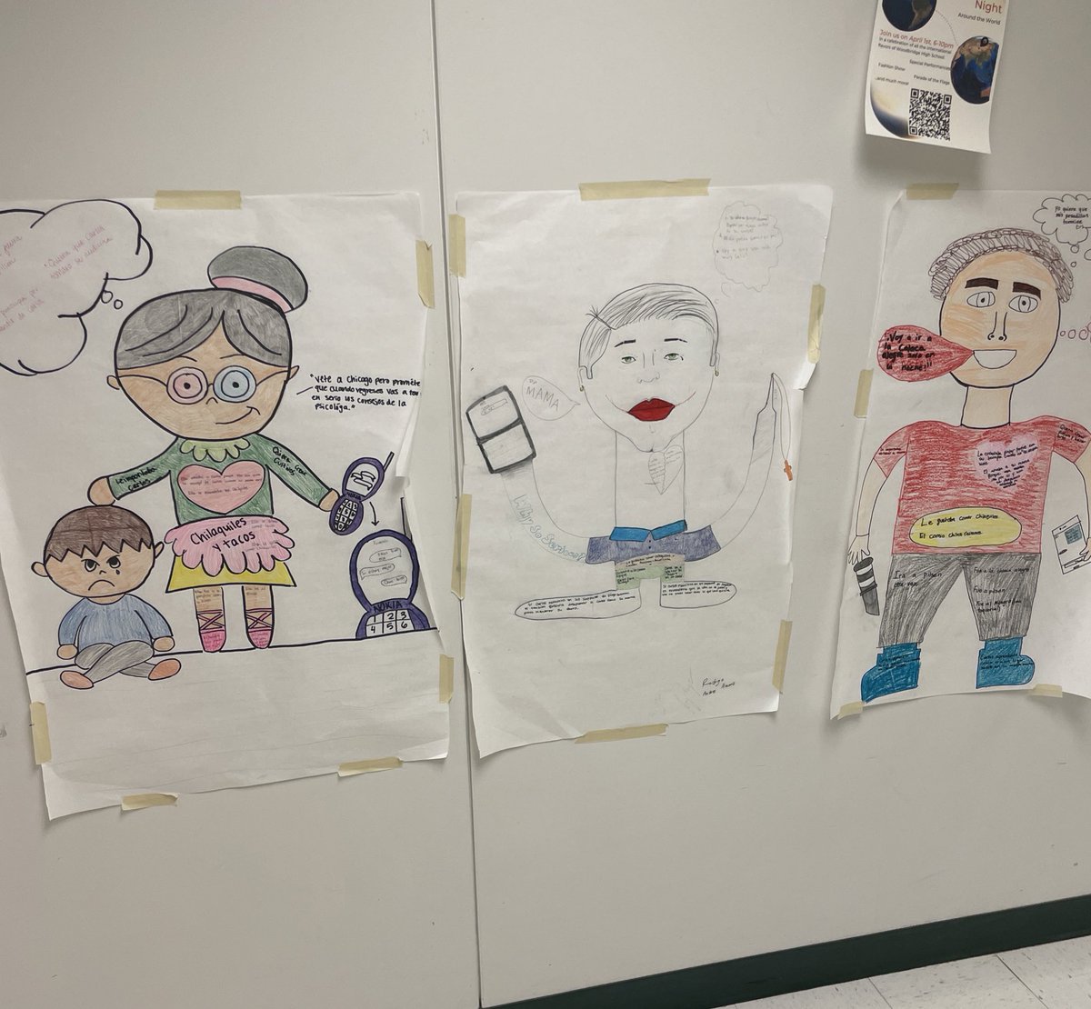 SenoraHaston's tweet photo. I forgot to post these fantastic character autopsies Adv Spanish IV made after reading Calaca Alegre by @senoraCMT - lots of variety in their portrayals of Carlos &amp; family. The best part is watching other students read/discuss them between classes! @WoodbridgeHS @PWCSWorldLang https://t.co/sc5Qh3yO6J