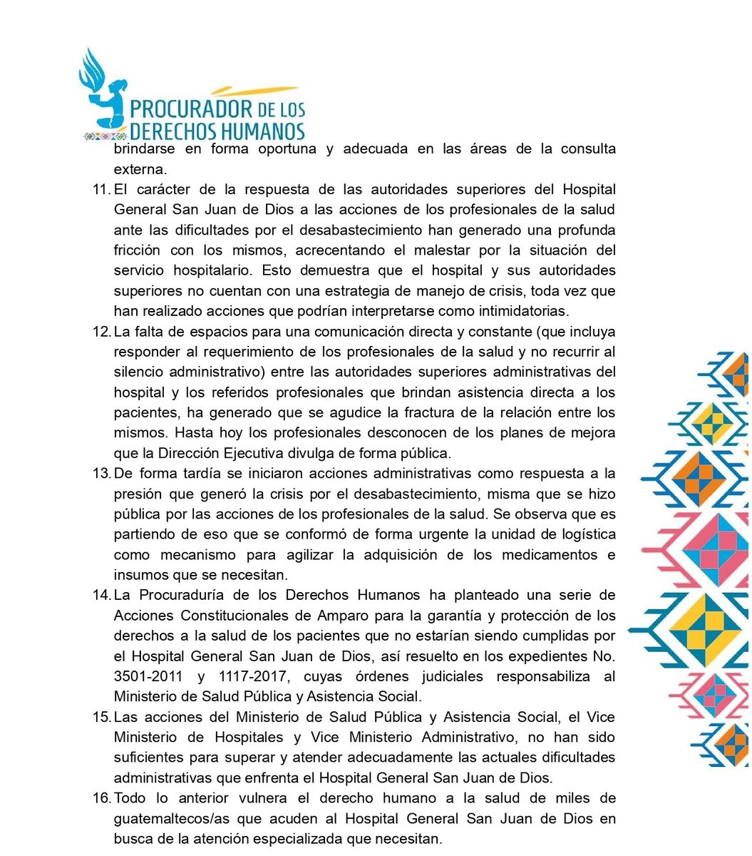PDHgt's tweet photo. #ConclusionesPDH de monitoreo realizado al abastecimiento de medicamentos, material médico quirúrgico, insumos de laboratorio y otros  en el @HospigenGT 
https://t.co/KViBxKbhvR https://t.co/eKU2JxO6Fo