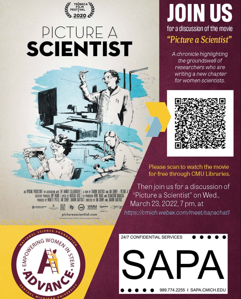 cmichSE's tweet image. Looking forward to discussing &quot;Picture a Scientist&quot; with you. #CmichSE #womenshistorymonth