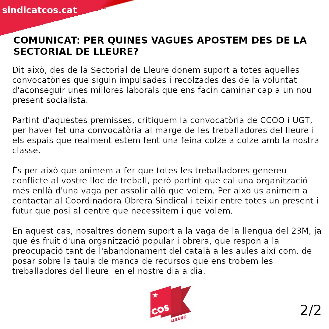 CLleure's tweet photo. 🔴COMUNICAT DE LA SECTORIAL DE LLEURE PER A LA VAGA DEL 15 DE MARÇ🔴

Tens dubtes amb les convocatòries de vaga d’aquest mes?🤔

Consulta aquí l’opinió de la Sectorial! 💪🏽

👇🏼👇🏼👇🏼 https://t.co/ihsyQXaDFj