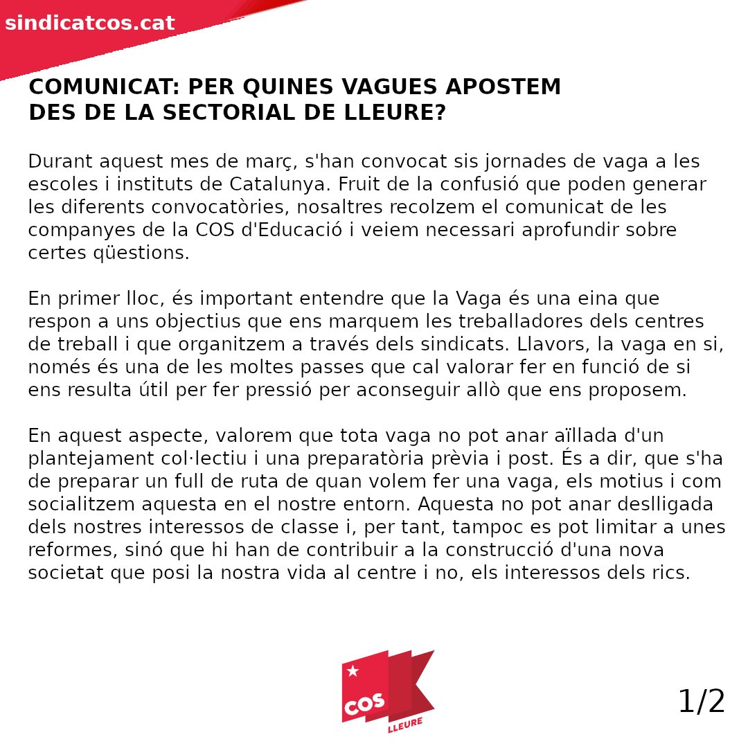 CLleure's tweet photo. 🔴COMUNICAT DE LA SECTORIAL DE LLEURE PER A LA VAGA DEL 15 DE MARÇ🔴

Tens dubtes amb les convocatòries de vaga d’aquest mes?🤔

Consulta aquí l’opinió de la Sectorial! 💪🏽

👇🏼👇🏼👇🏼 https://t.co/ihsyQXaDFj