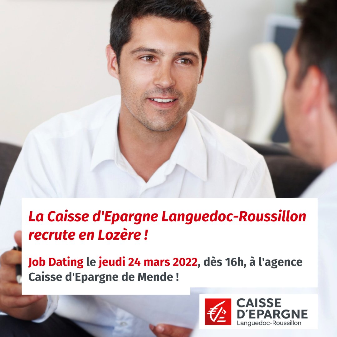 CaissepargneLR's tweet photo. [ #JobDating spécial #Lozère ] 🤝
Vous avez un profil #commercial et le #secteurbancaire vous intéresse ? La @CaissepargneLR recrute sur plusieurs de ses agences en #Lozère 🙌 RDV le 24 mars, dès 16h, à l'agence Caisse d'Epargne de #Mende, 3 Bis Boulevard Lucien Arnault 😉 https://t.co/YKWLZqhN8C