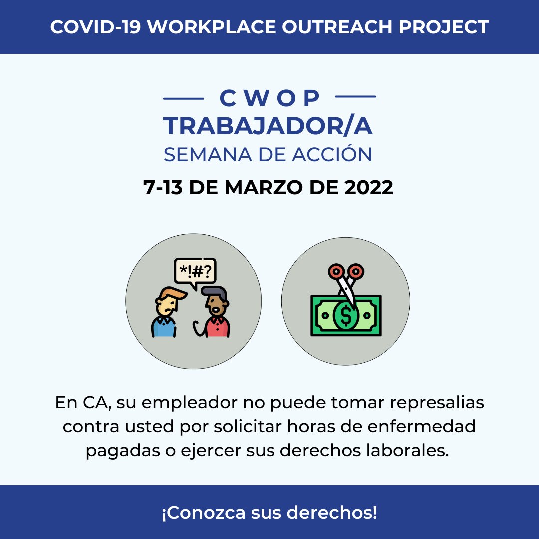 CALaborAgency's tweet photo. Thank you to the people & organizations who joined in the #WorkerWeekofAction! The week may have ended, but you can continue to stay #SaferAtWork from COVID-19. Learn about workplace health & safety, leave & pay benefits, & anti-retaliation protections at https://t.co/7BxdM5WL8v https://t.co/V7SDzlsGZq