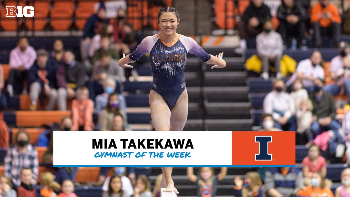 bigten's tweet photo. 🚨 Weekly Awards Alert 🚨

Mia Takekawa of @IlliniWGym is the #B1GWGYM Gymnast of the Week!

🤸 Won 6 event titles, including both all-arounds, in 2 meets last week
🤸 Became 1st Illini gymnast ever to record 2 perfect 10s in her career

🗞 https://t.co/uqvUYYR37U https://t.co/WjG1vmqCNO