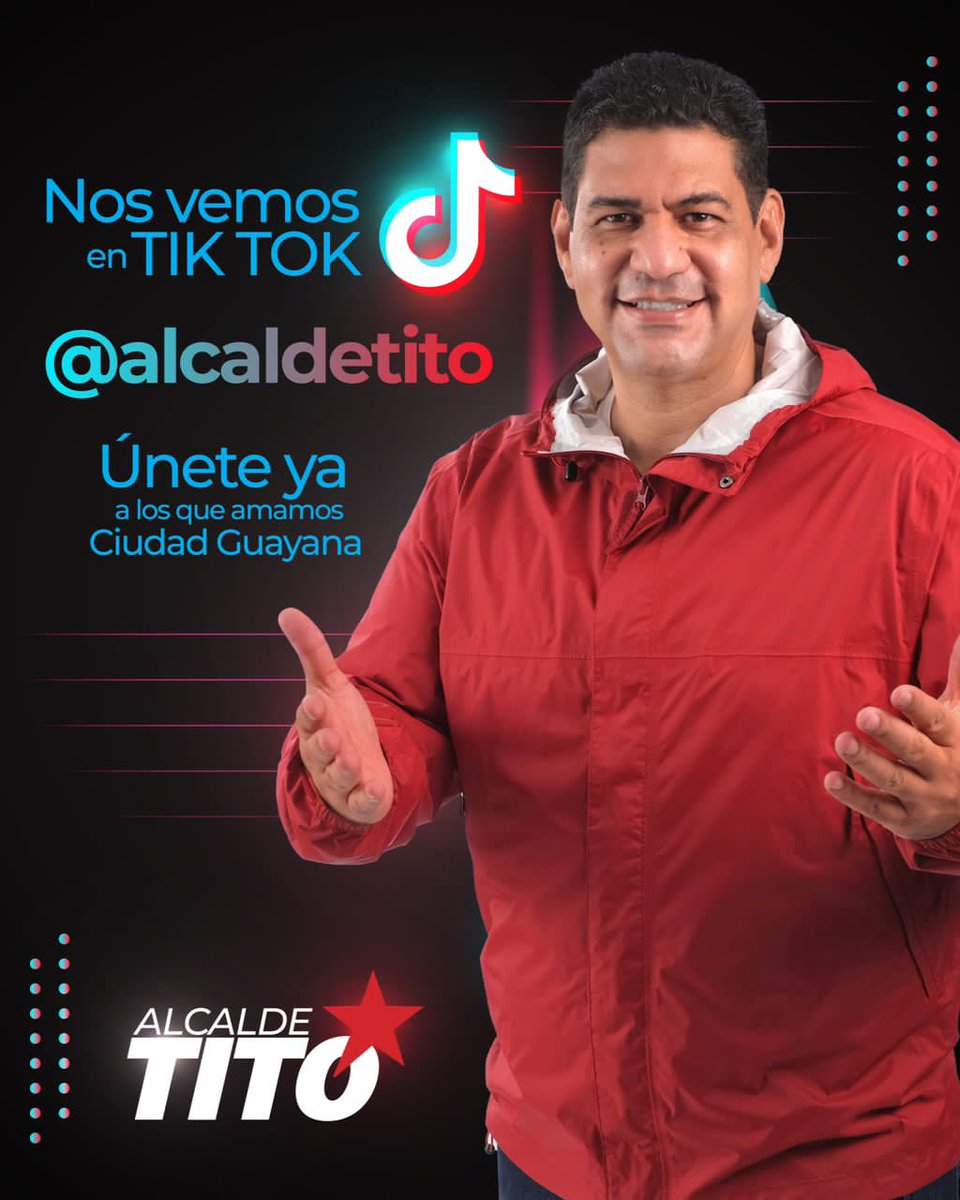 ¿Tú amas a Ciudad Guayana? Si tu respuesta es sí, te espero en mi TikTok: @alcaldetito, allí estamos conformando un equipo de los que amamos a Ciudad Guayana. ¡Vente!

#PescadoresDePaz
#VamosCiudadGuayana