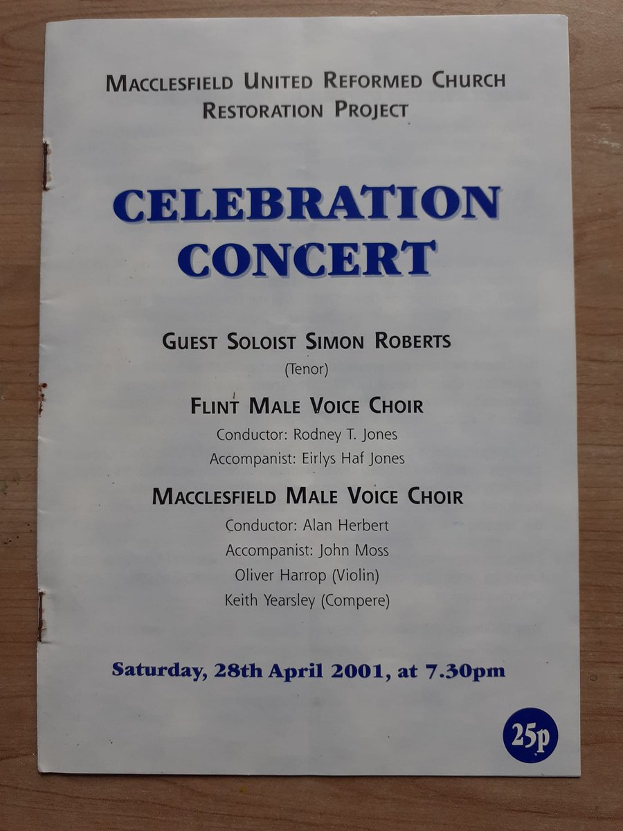 MacclesfieldM16's tweet photo. Blast from the past 2001 programme from our choir with Flint Male Voice Choir and soloist Simon Roberts.
#flintmalevoicechoir #macclesfieldmalevoicechoir #choir #concert #macclesfield #Cheshire #Wilmslow #flintwales #Poynton #knutsford #macclesfieldunitedreformchurch https://t.co/Aowxk0wTpL