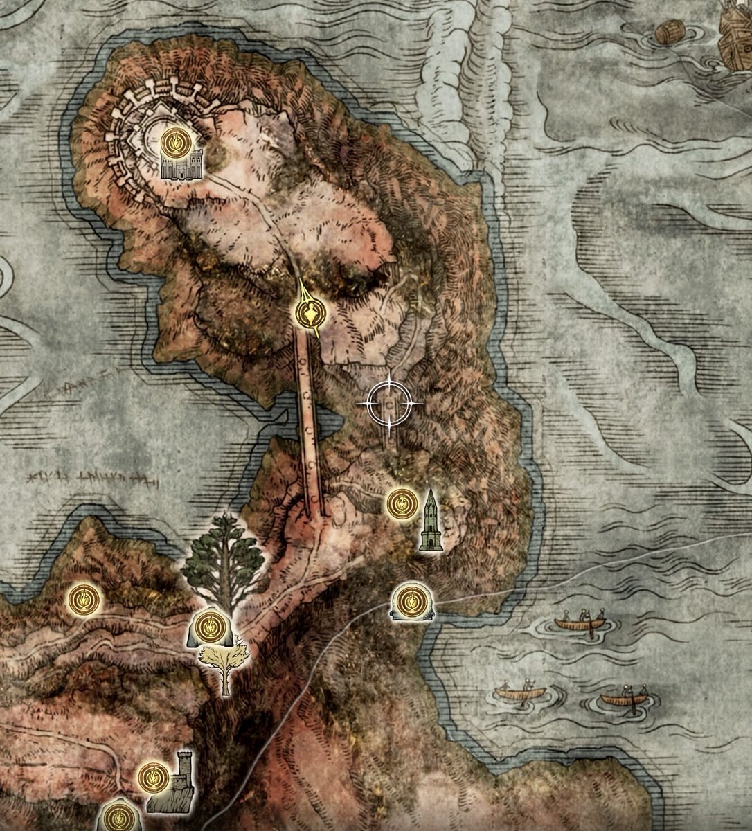 EdeaMoon_'s tweet image. Id al puente que marco en el mapa, derrotad al boss y se os dará como recompensa. Importante que vayáis de noche o el boss no saldrá.
#ELDENRING