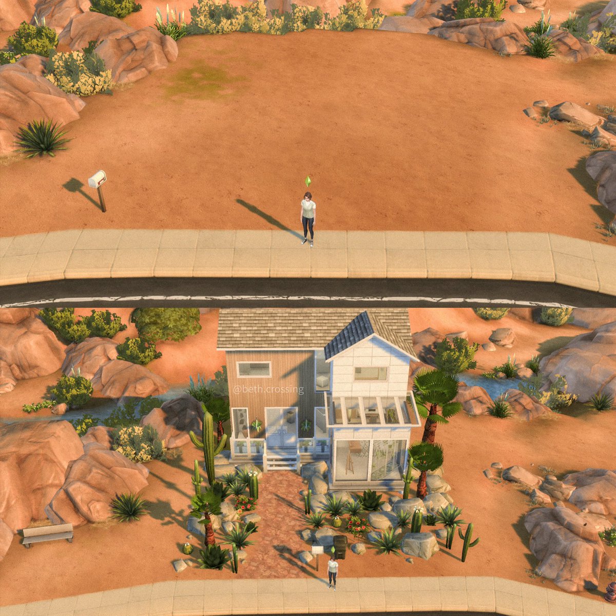 beth_crossing's tweet photo. a build a little out of my comfort zone! attempted a modern cottage in the desert 🌵 #TheSims4 #ShowUsYourBuilds https://t.co/ZP3d0KA7ag