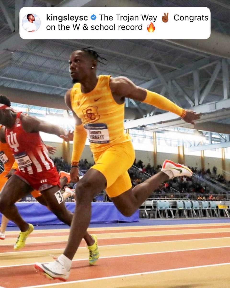 USC Track & Field / XC (@usc_track_field) on Twitter photo #TrojanFamily always showing support.
<a href="/KingsleySC/">Aaron Kingsley Brown</a> congratulated <a href="/RealTrillagee/">Davonte Burnett π―π²ππΉ</a> on breaking his school record in the 60m! #TrojanFamily always showing support.
<a href="/KingsleySC/">Aaron Kingsley Brown</a> congratulated <a href="/RealTrillagee/">Davonte Burnett π―π²ππΉ</a> on breaking his school record in the 60m!