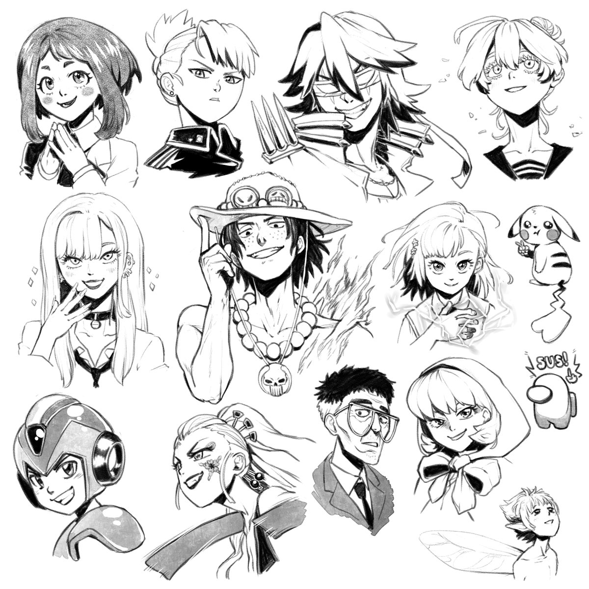 Some doodles from stream! I've been drawing some characters people suggested me, this is so fun! ♥️ 