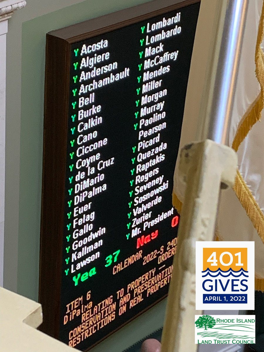 RILandTrusts's tweet photo. We've been advocating for Senate Bill SB2400 -- which safeguards conservation easements. It passed unanimously in the Senate &amp; we expect favorable results in the House soon!

Support us for @401Gives on April 1st so we can continue to advocate for sound land conservation policy! https://t.co/FlC3LKVkop