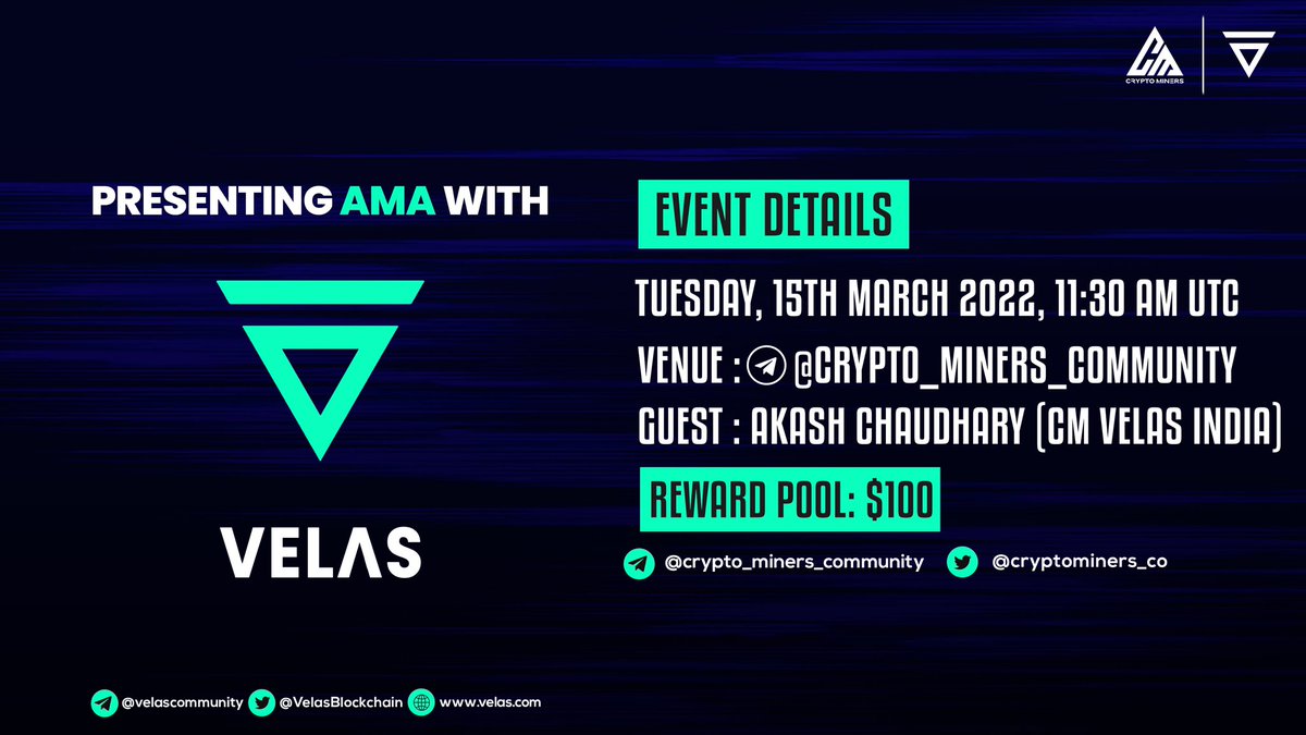 CryptoMiners_Co's tweet photo. 🎙️We're pleased to announce our next #AMA with VELAS on 15th March at 11:30 AM UTC

💰Rewards Pool: 100$

🏠Venue: https://t.co/a6HeQSIbyQ

〽️Rules:
1⃣ Follow @Cryptominers_co &amp;  @VelasBlockchain, @velas_india
2⃣ Like &amp; RT
3⃣ Comment Questions &amp; Tag 3 Friends (Max 3 questions) https://t.co/efXgTZycIw