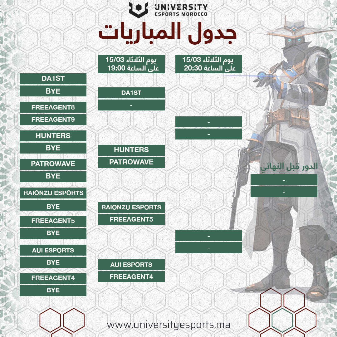 Universitymor's tweet image. إليكم جدول مباريات بطولة الجامعات الكبرى للعبة VALORANT التي ستنطلق غداً.
على جميع اللاعبين الالتحاق بديسكورد المجموعات لبدء المنافسات
good luck !
discord link: discord.com/invite/7gp8aUqM