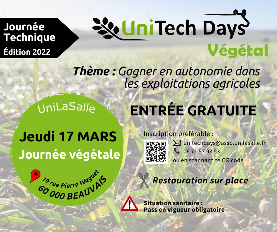 chaireamnt's tweet photo. Intrigué par la question de la #réduction de la dépendance des exploitations agricoles aux #intrants ? Les @UnitechD vous offriront des pistes de réponse. RDV sur le campus @UniLaSalle_fr Beauvais jeudi 17/03 pour la journée technique végétale ! Prog : https://t.co/XwaQeFNXgV https://t.co/rPjyrcsBCd