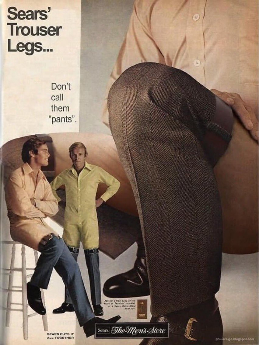 MrStevenSteeele's tweet photo. Good morning! In the 1970’s Sears launched a product for men called “Trouser Legs” 
I have no idea why they didn’t succeed. https://t.co/KWexoixVZn