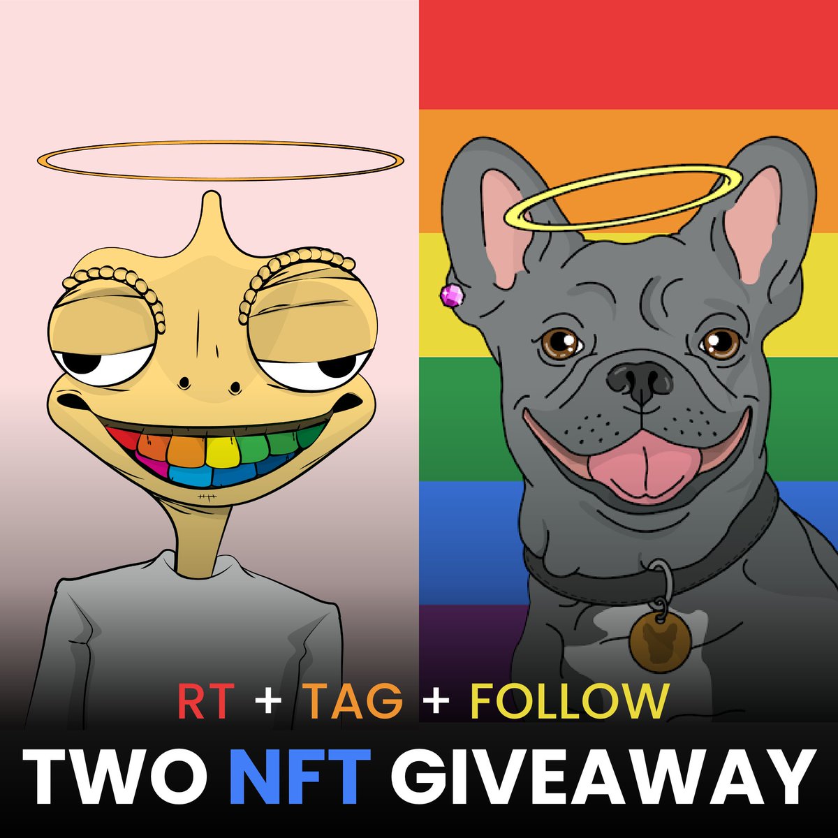 lazy_b_frenchie's tweet photo. 🎁 Project Collab Giveaway 🎁

2x Rare NFT's / 1 Winner 🏆:
1x Rare Lazy Bored Frenchie🐶
1x Rare Crazy Chameleon🐸

1⃣Retweet

2⃣ Tag 3 Friends

3⃣ Follow @lazy_b_frenchie &amp; @_CrazyChameleon

#LazyBoredFrenchie #CrazyChameleon #NFT #NFTGiveaways #OpenSea #NFTCommunity https://t.co/eEzVUBx7sP