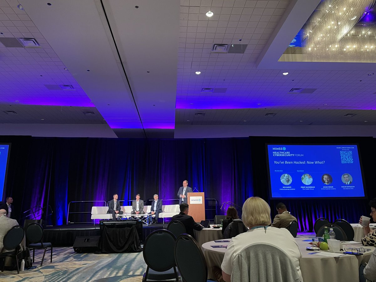 DanelleAu's tweet photo. This was a super fun “table top” exercise with audience participation. “You’ve been hacked, now what?” #HIMSS22 #cybersecurity forum. (1) Looks like communications is everything, how to reach your incident response team, and escalate to CISO? https://t.co/wQExoWX5jE