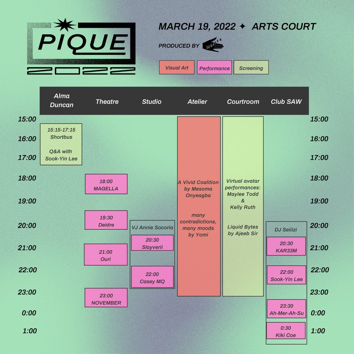 debaserlives's tweet photo. Pique schedule is now live! ✨ 
Once inside the @artscourt @OttawaArtG you can move around to all the venues easily to catch everything you want to see 👩‍🦽🏃🏃‍♀️

Tickets are pay-what-you-can and 20% of sales go to the @redcrosscanada 🇺🇦  purchase here ↙️ https://t.co/WjW57XRedS https://t.co/3cfKVysdUt