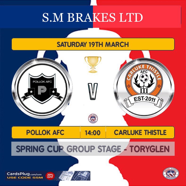This Saturday sees us start the Spring Cup Group stage.

<a href="/PollokAFC/">PollokAFC</a> v <a href="/CarlukeThistle1/">Carluke Thistle AFC</a> 

2pm Kick off at Toryglen

#monthelok