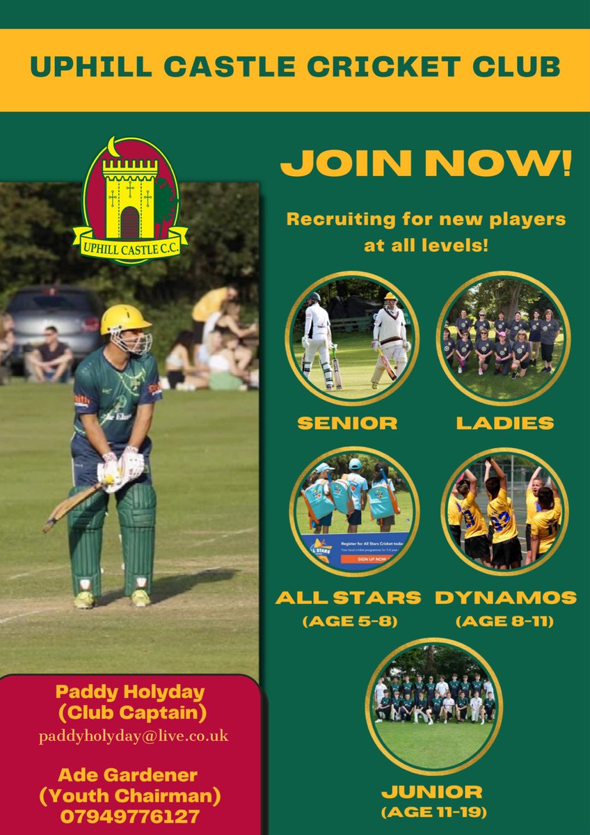 Mr_P_Holyday's tweet photo. Uphill Castle Cricket Club - Recruiting Juniors. Get in touch! @PCSASport @LisaDadds @TheHuntspills @CastleBatch @Pawlettprimary @StAnnes_EHS @sport_wsm https://t.co/ynXJEcKknu