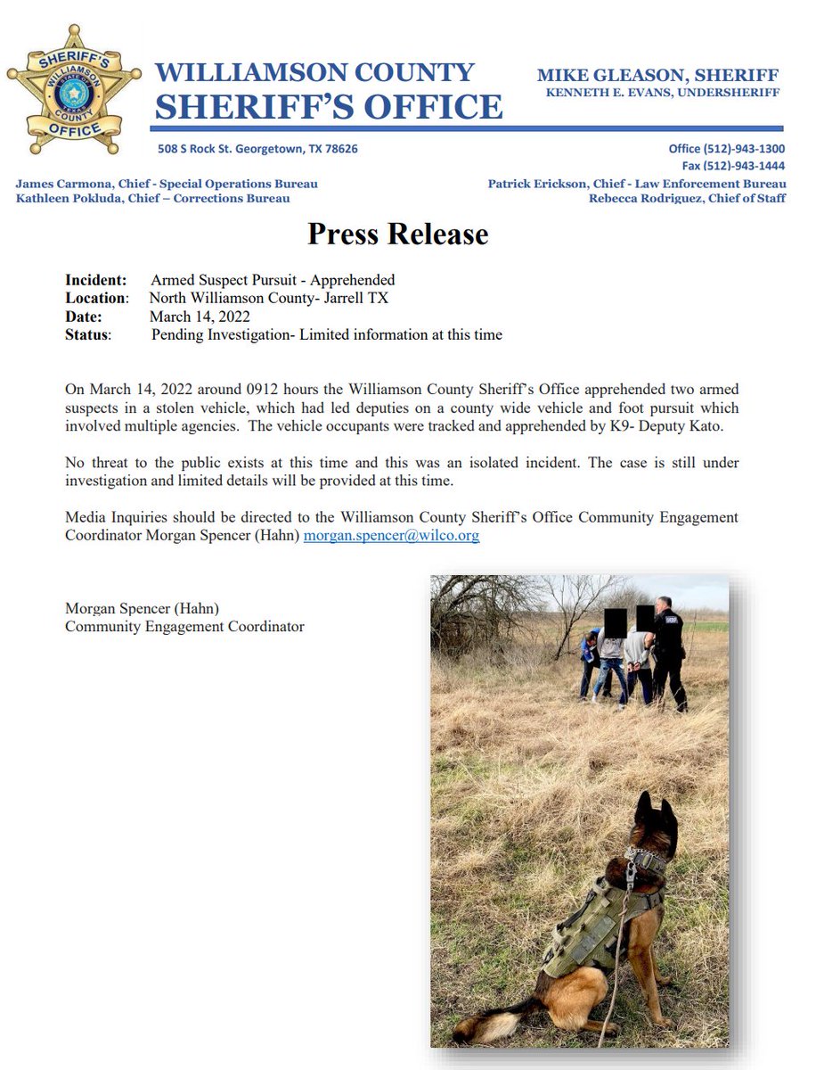 K9 Kato tracked and apprehended 2 armed suspects this morning. We are proud of our K9 Unit. #k9