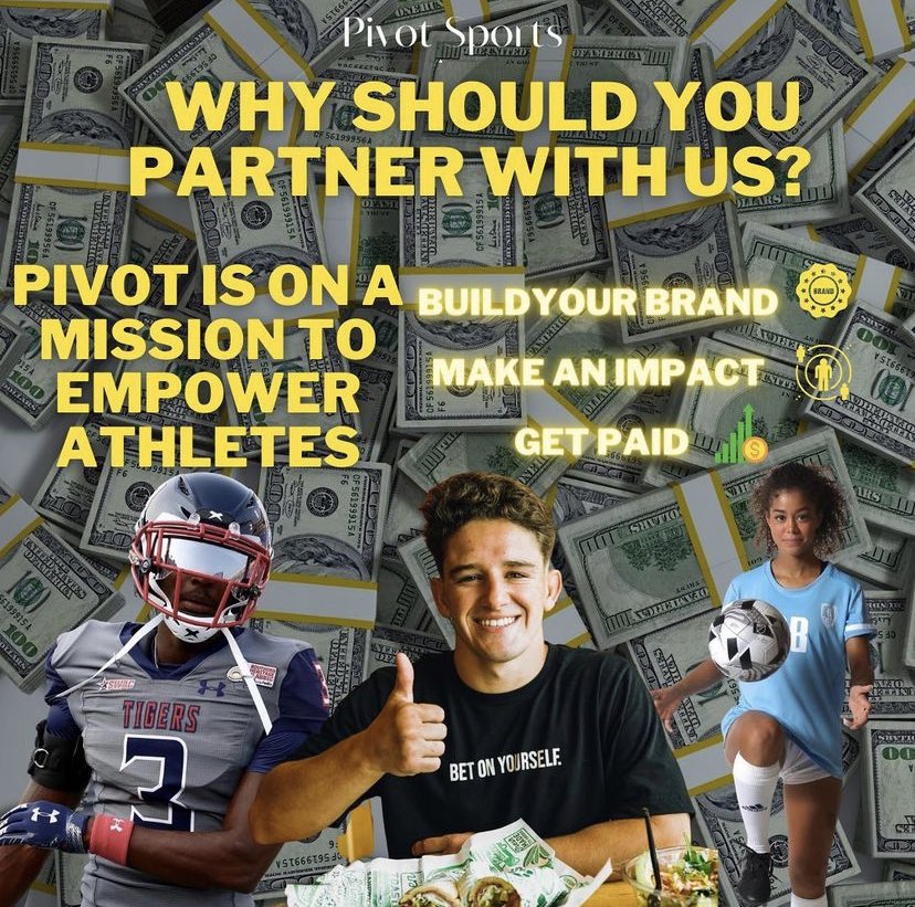 PivotSportsNIL's tweet photo. Let Pivot Sports help sky rocket your Name, Image, and Likeness to help you secure the deals you deserve. 

Join our family today: https://t.co/MpY63c4qCv

#nil #nildeals #college #sports #Athletics #business #athletes https://t.co/3hVSxncejc