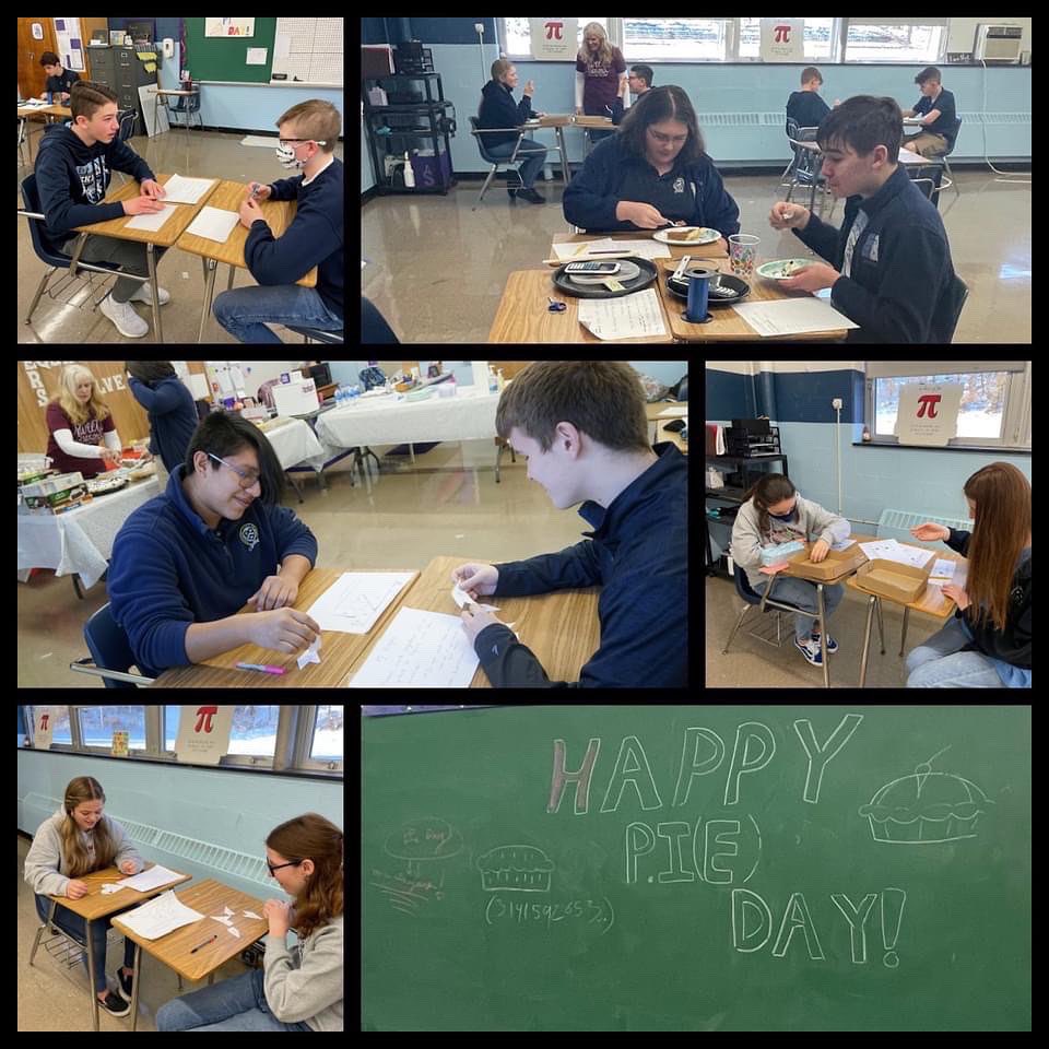 PCScrusaders's tweet image. PI Day was celebrated today in Mrs. Bradford's math classes. The students completed PI puzzles, measuring circles to find PI, PI word scramble, Reciting numbers of PI, PI Dice Game, Circle penny pitch, PI syllable story, and ate a variety of pies. 🥧