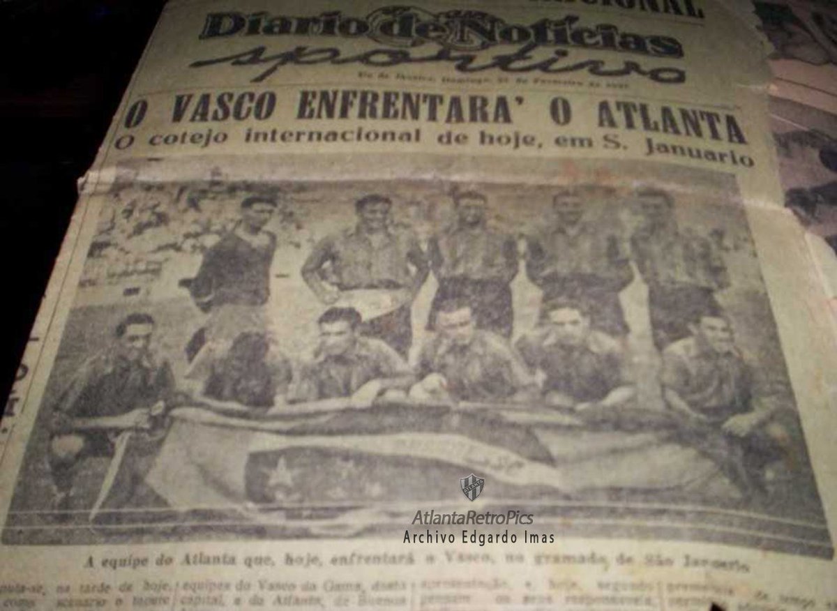 1937. La prensa carioca anunciaba el partido amistoso entre #VascodaGama y #Atlanta, en el marco de la extensa gira que el Bohemio realizaba por distintos estados de #Brasil.
