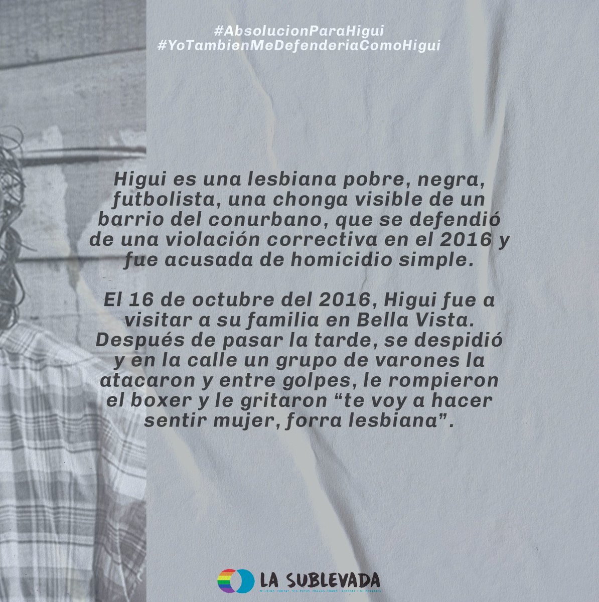 LaSublevada's tweet photo. Vení con nosotres a bancar a Higui! 

#Absolucionparahigui 
#Yomedefenderiacomohigui https://t.co/O07Azm3Mdk
