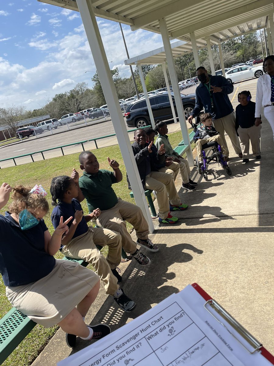 We did science outside today with Mr. Yancey! Went on a little scavenger hunt to look and listen for different types of energy outside- sound energy, wind energy, light energy and electrical energy.  <a href="/DicksonTigers/">E.R. Dickson Tigers</a>