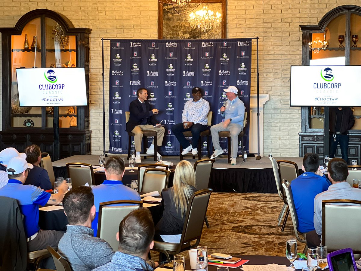In Irving for @clubcorpclassic promo event @LasColinasCC w/ @RodPampling & NFL HOFer @81TimBrown. ⛳️ The inaugural #ClubCorpClassic is a @ChampionsTour tournament & will feature a group of 50 celebrity golfers including #Cowboys legends Tony Romo, Emmitt Smith & Demarcus Ware.