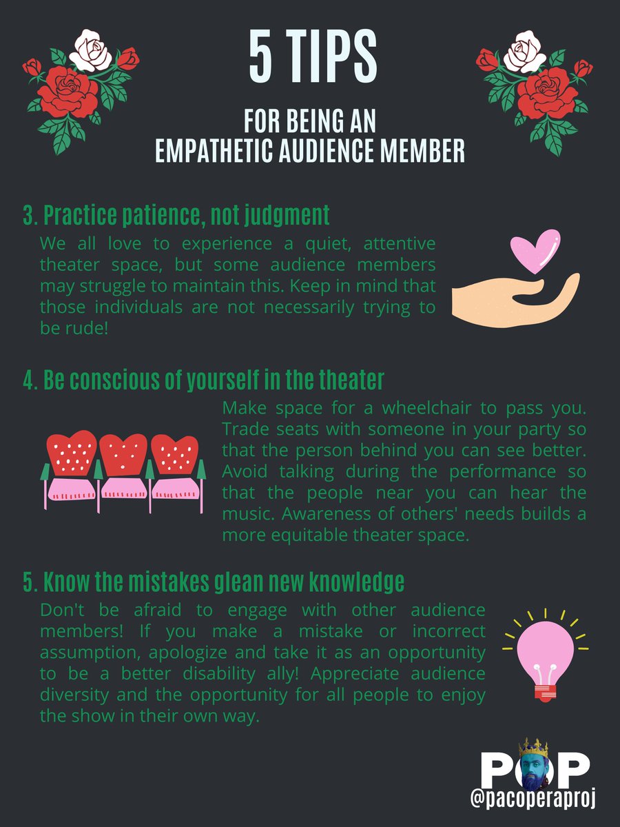 PacOperaProj's tweet photo. POP is an equitable opera company that welcomes all audience members, regardless of ability. With Iolanta premiering this weekend, here's some ways that you can be a disability ally in the live-theater space. #musicalmonday #POPtaughtmethat #disabilityarts #disablethelabel https://t.co/6ECdWlBuMT