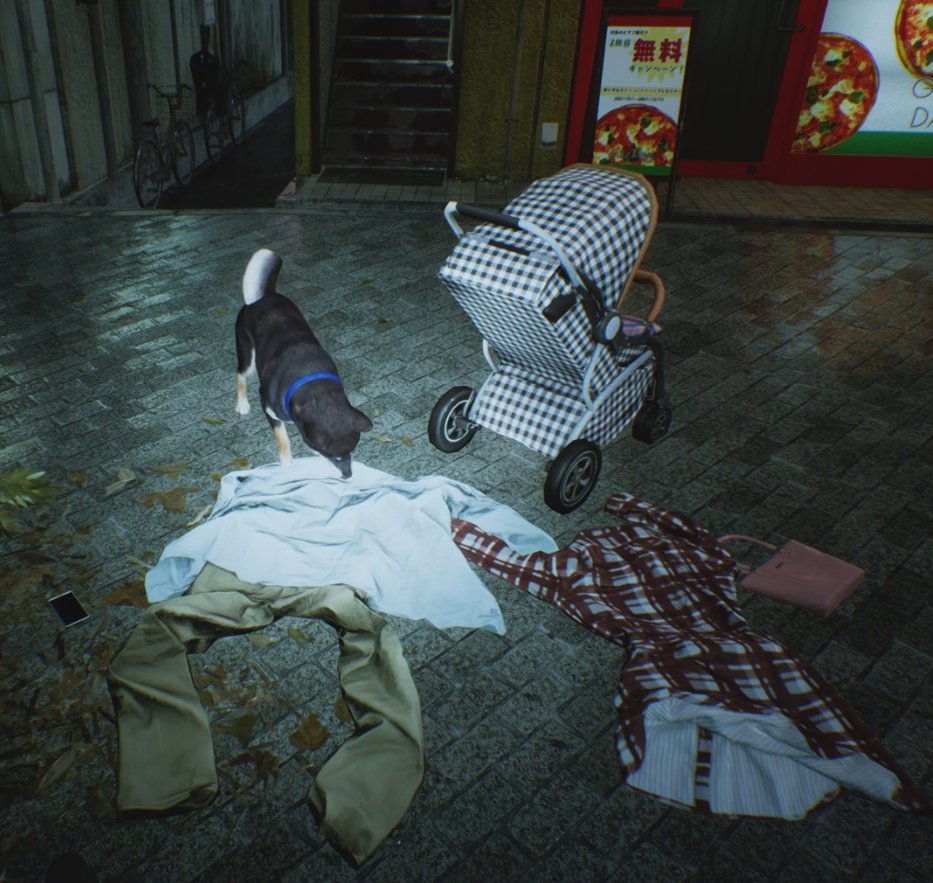 CanYouPetTheDog's tweet image. In Ghostwire: Tokyo, most humans mysteriously vanished off the streets, leaving only their clothes behind. A lonely dog can be found sniffing a shirt, and if you read their mind, they simply ask: "Dad, where'd you go...?"