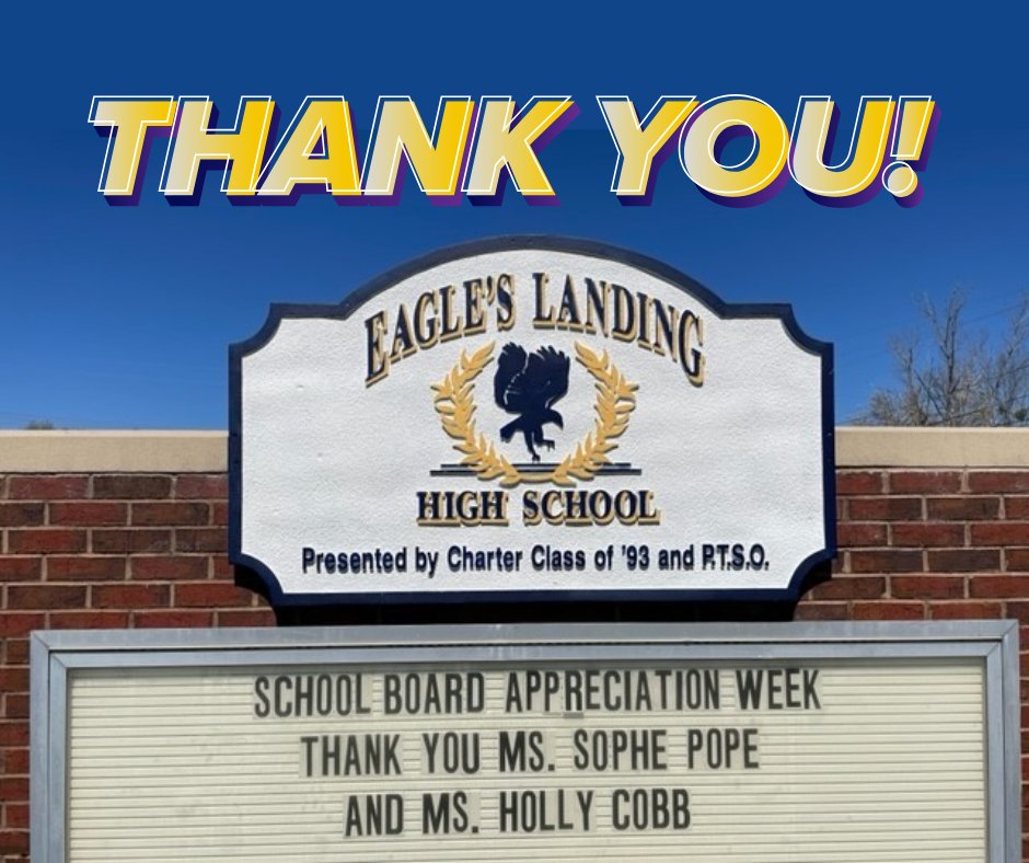 Eagle's Landing HS (@elhs_hcs) on Twitter photo It's #SchoolBoardAppreciationWeek2022 in Henry County this week! Eagle's Landing is PROUD of our TWO representatives, Ms. Sophe Pope and Ms. Holly Cobb! #ThankYouHCSBOE <a href="/sophecpope/">Sophe Pope</a> <a href="/hollycobb70/">Holly Cobb</a> <a href="/DrKeshaJones1/">Dr. Kesha L. Jones</a> It's #SchoolBoardAppreciationWeek2022 in Henry County this week! Eagle's Landing is PROUD of our TWO representatives, Ms. Sophe Pope and Ms. Holly Cobb! #ThankYouHCSBOE <a href="/sophecpope/">Sophe Pope</a> <a href="/hollycobb70/">Holly Cobb</a> <a href="/DrKeshaJones1/">Dr. Kesha L. Jones</a>