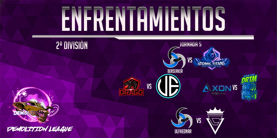 ESP_Demolition's tweet photo. Os dejamos los enfrentamientos de esta 5.jornada.
No nos ha dado tiempo a modificar la imagen pero en este caso, Axon eSports descansara esta jornada.
Mucha suerte a todos! https://t.co/bsvId24Ms4