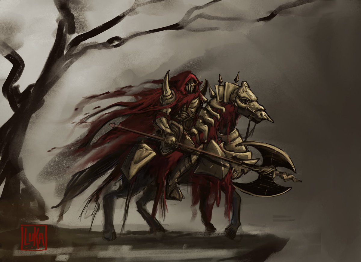 l00ka_art's tweet photo. Elden Ring has amazing visuals so I was inspired to sketch this guy on a horse https://t.co/RJsuoe3cqR