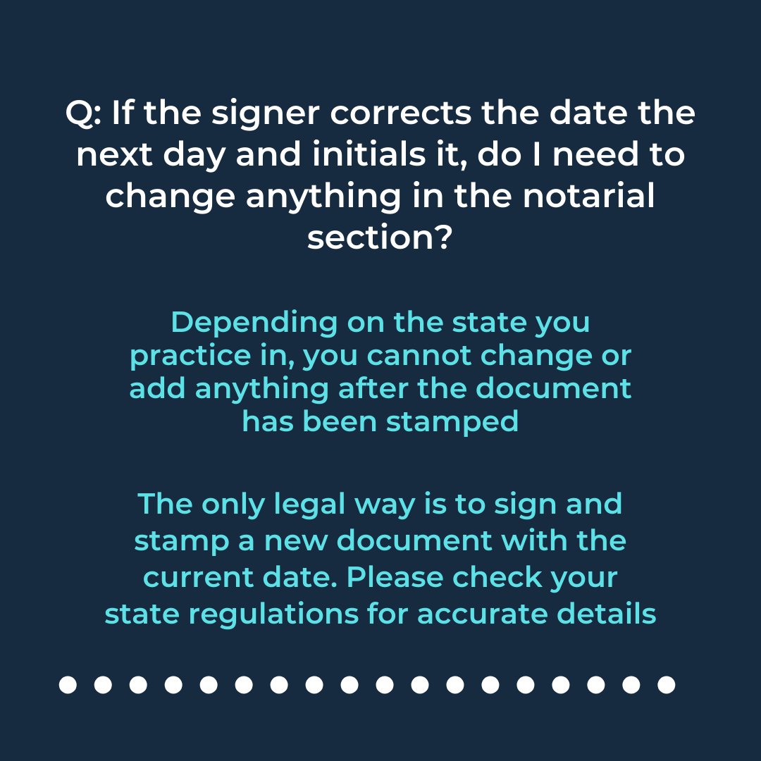 TimiosInc's tweet photo. Need a quick fix to a signer’s mistake? SWIPE to see what a notary’s next steps should be.
Source: NNA
#NotaryKnowHow #notarypublic #signingagent #signermistakes #titleandescrow #realestate $IDEX https://t.co/xebZ70tVkK