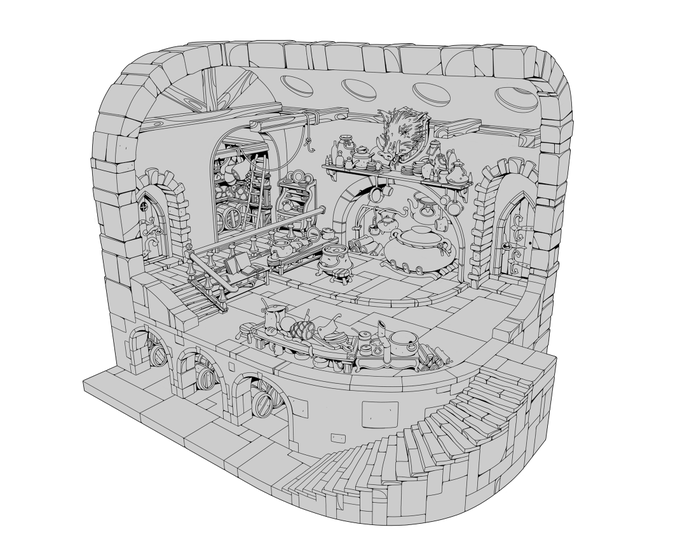 The grand kitchen of Gormenghast, where Swelter spends most of his time. 