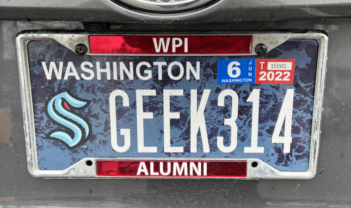I’ve waited to share my awesome new  <a href="/SeattleKraken/">Seattle Kraken</a> license plate &amp; <a href="/wpi/">WPI</a> (Wπ) frame for today. 🤓

Happy π day, all!