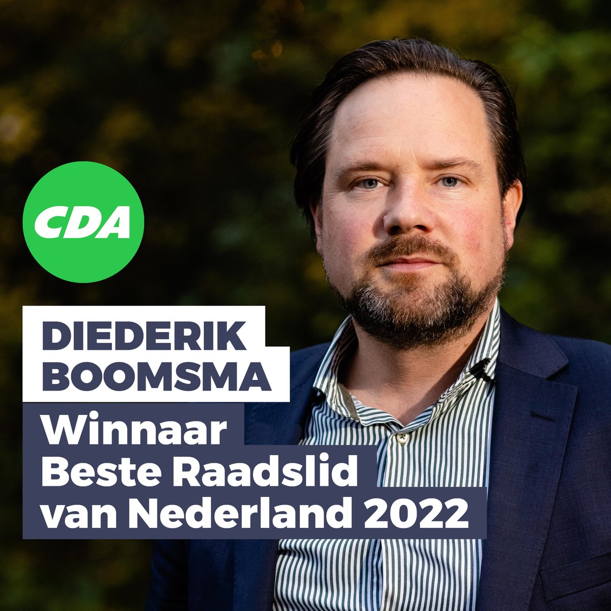 🥇 🎉 Zojuist is <a href="/DiederikBoomsma/">Diederik Boomsma</a> verkozen tot Beste Raadslid van Nederland! Dank voor de OVERWELDIGENDE steun en de vele duizenden stemmen 💚 

Steun Diederik Boomsma, stem Diederik Boomsma deze verkiezingen en gebruik de hashtag #BoomsmaMoetDoor!