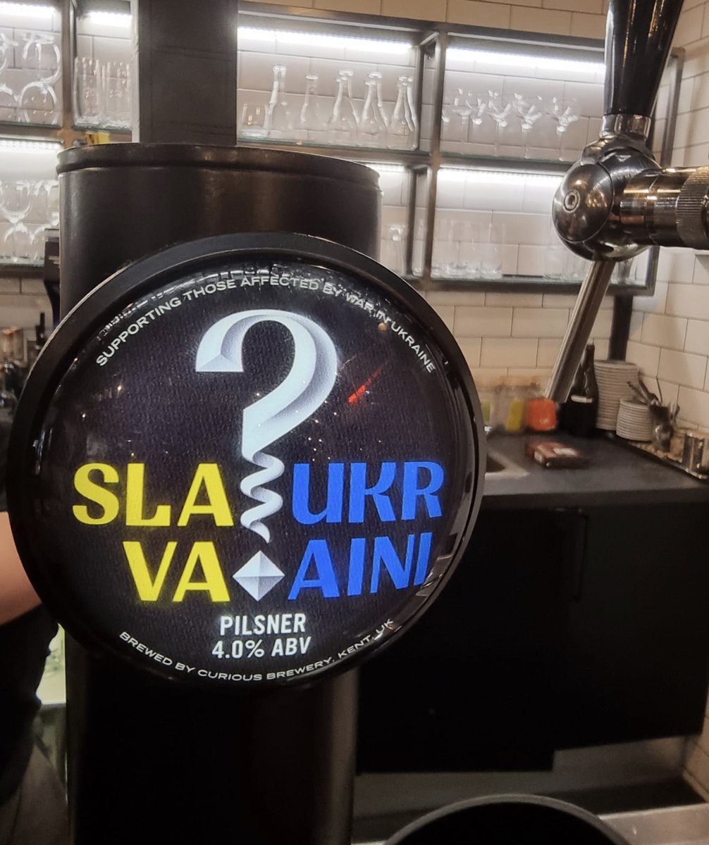 CuriousBrewery's tweet photo. Swing by the Curious brewery restaurant (Tuesday to Sunday) and buy a pint of our beer dedicated to helping those affected by the war in Ukraine. 

#drinkcurious 
#slavaukraini https://t.co/gFMBTtrA52