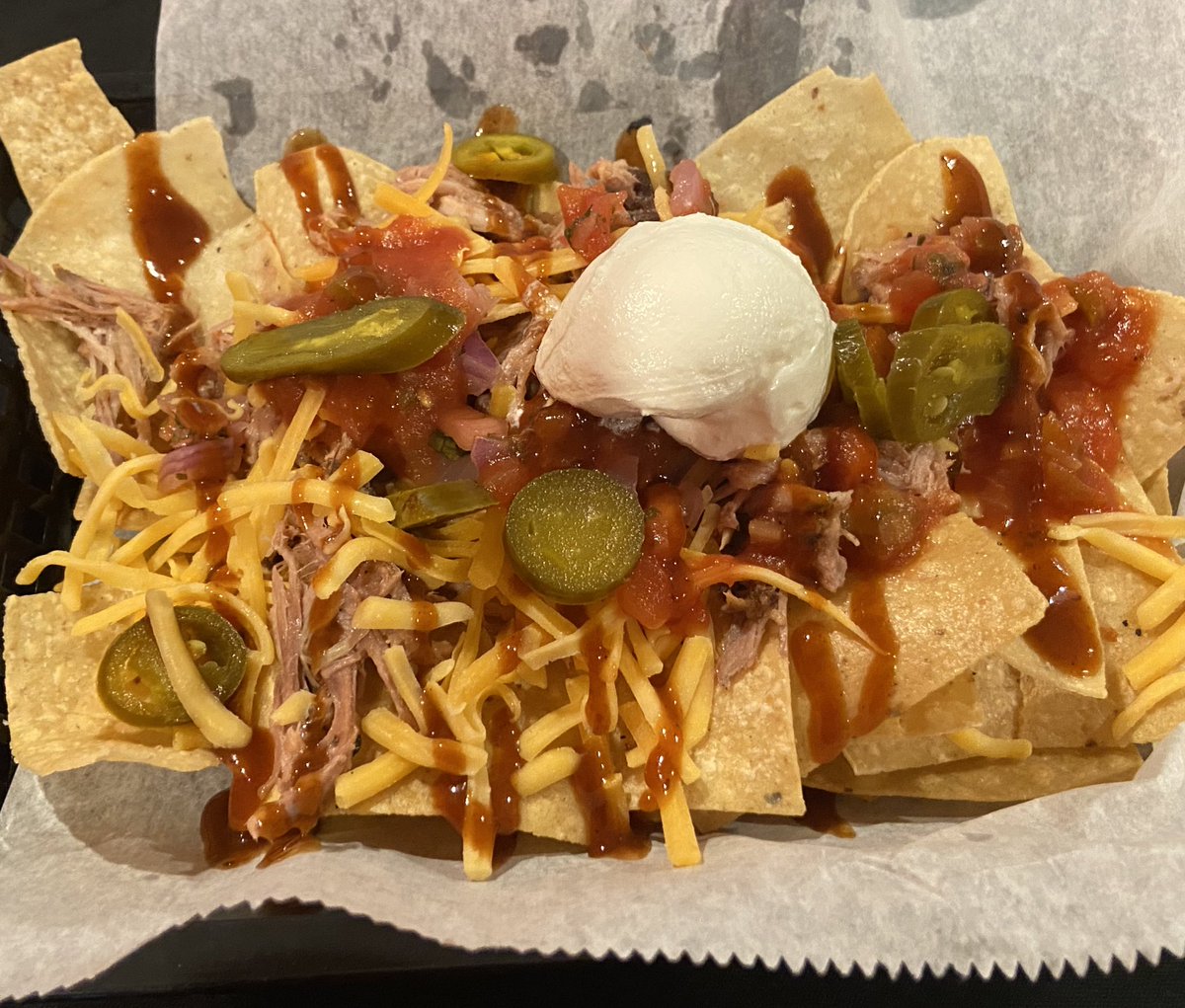 DukesNeil's tweet photo. Pit Stop Pub open 4-9pm today. Special of the Day 
Texas loaded chips, tortilla chips, pulled pork, cheddar cheeses, jalapeños topped w/sour cream!! https://t.co/zAAZfE5URA
