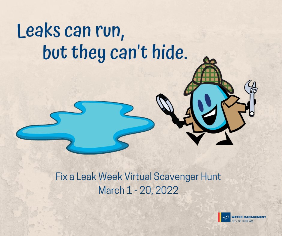 DurhamWater's tweet photo. #WayneDrop always tracks down the leaks. See if you can solve all 10 clues in our virtual scavenger hunt!
#FixaLeak #WaterSense https://t.co/IUsGTyWjCX