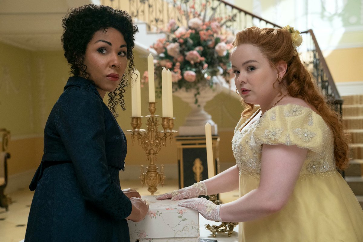 netflix's tweet photo. What in the world could these two be talking about...

Only 11 more days, Bridgerton fans! https://t.co/K0nenQHHb2