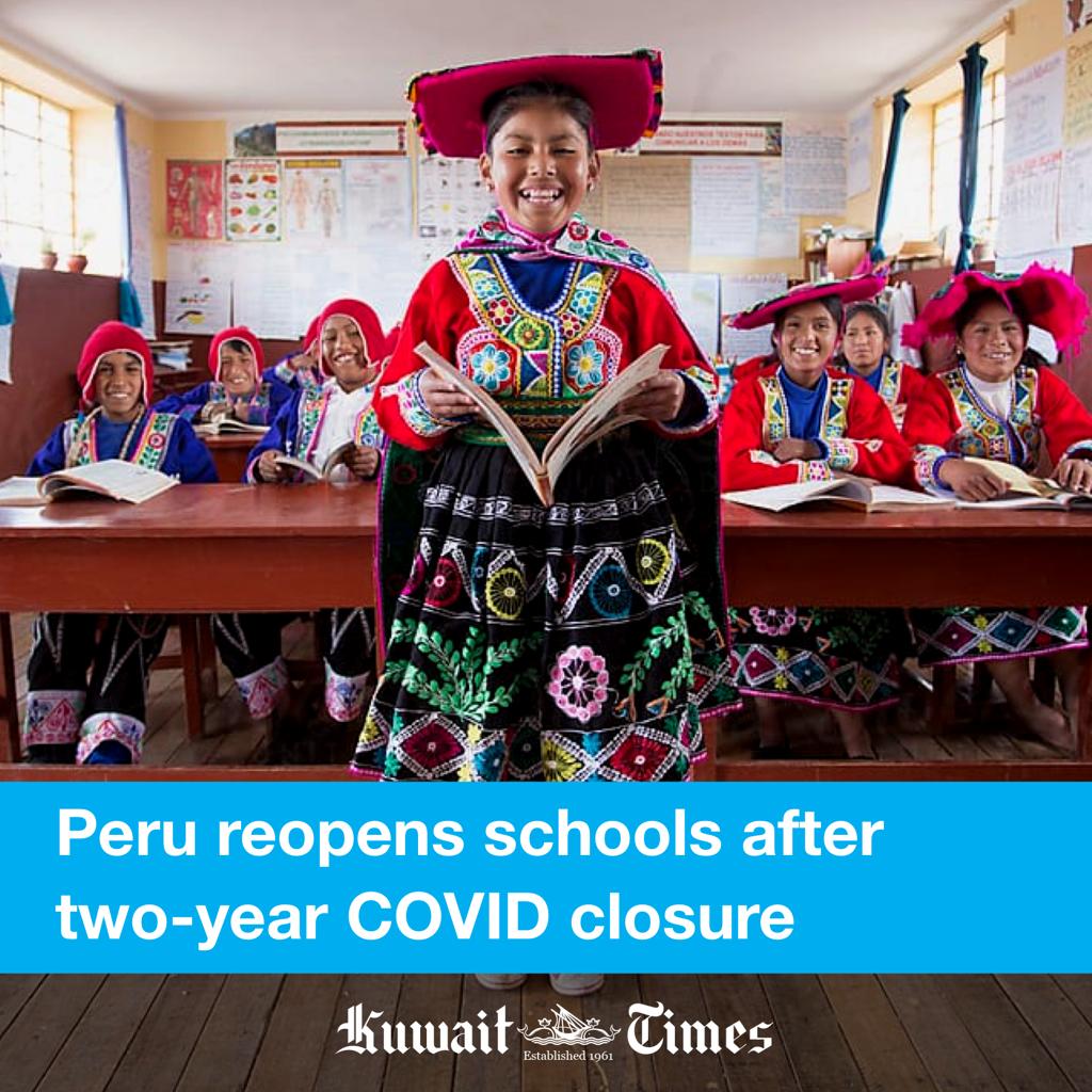 #Peru restarted in-school classes for the first time in two years after they were suspended due to the #coronavirus pandemic. Some 4.2 million children in the public system and three million children taught in private institutions had not attended school since March 16, 2020. https://t.co/ZsOEOvKGzy