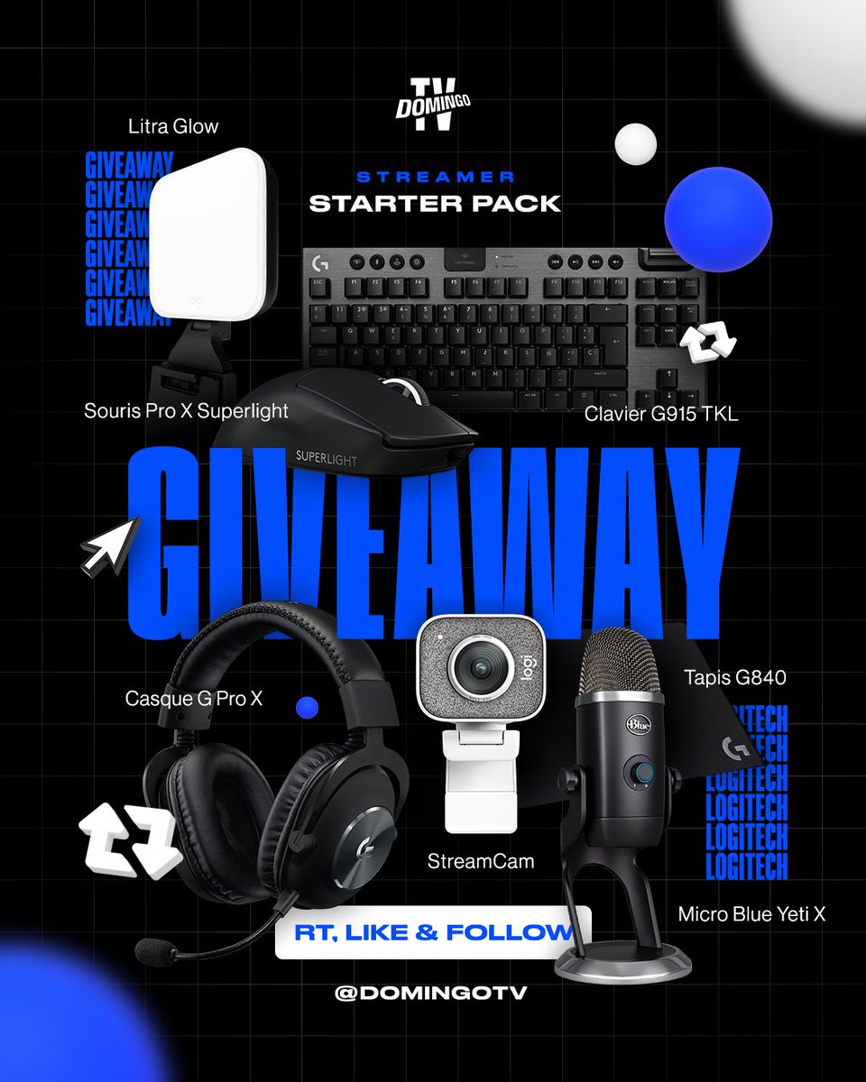 DomingoTV's tweet image. [GIVEAWAY] À l’occasion de la sortie de la nouvelle light Litra Glow, on vous fait gagner un starter pack streamer avec @logitechc ! 🙌

Pour participer, RT/like le tweet et follow @DomingoTV, sélection du gagnant le 21/03 🍀