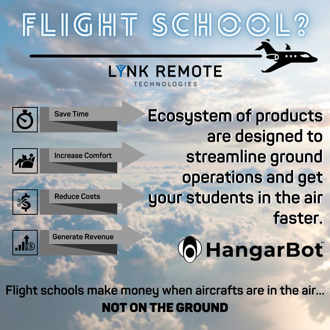 Are you a flight school searching for a partner? 
Lynk Remote Technologies' ecosystem of connected products all work together seamlessly to minimize time spent on the ground and the cost to benefits ratio is OFF THE CHARTS!
#FlightSchool #aviation #planes